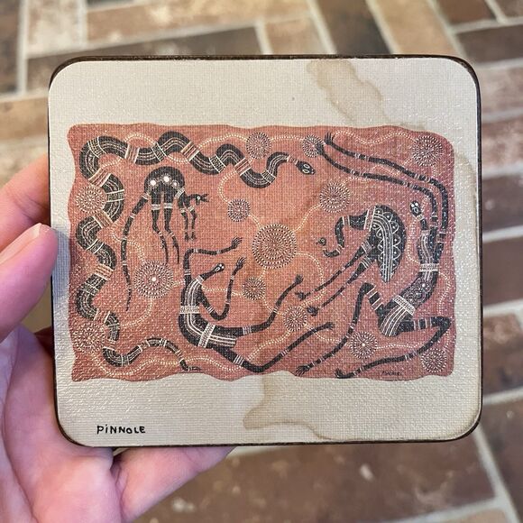 Aboriginal Artist Pinnole Indigenous Australia Set of 6 Coasters 4" Vintage MCM - Picture 7 of 14